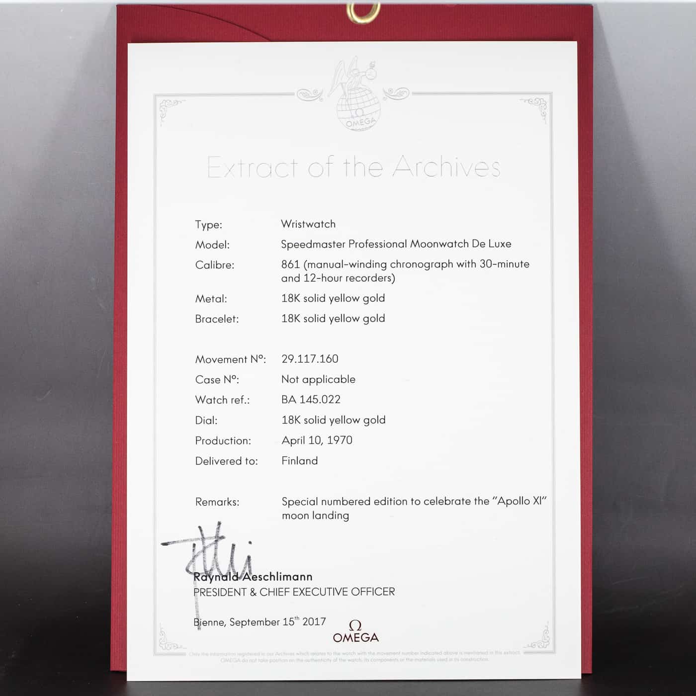 Harvinainen 18k Omega Speedmaster "Tribute to Astronauts" vuodelta 1969, Price on request - Image 10
