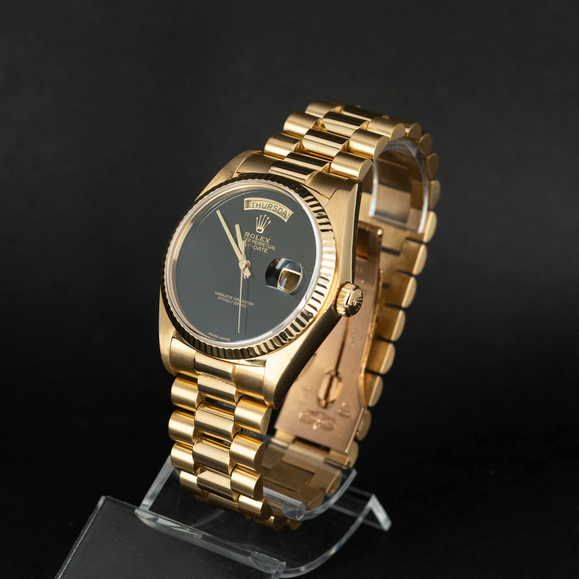 18k Rolex Oyster Perpetual Day-Date 18038 Onyx vuodelta 1982 - Image 7