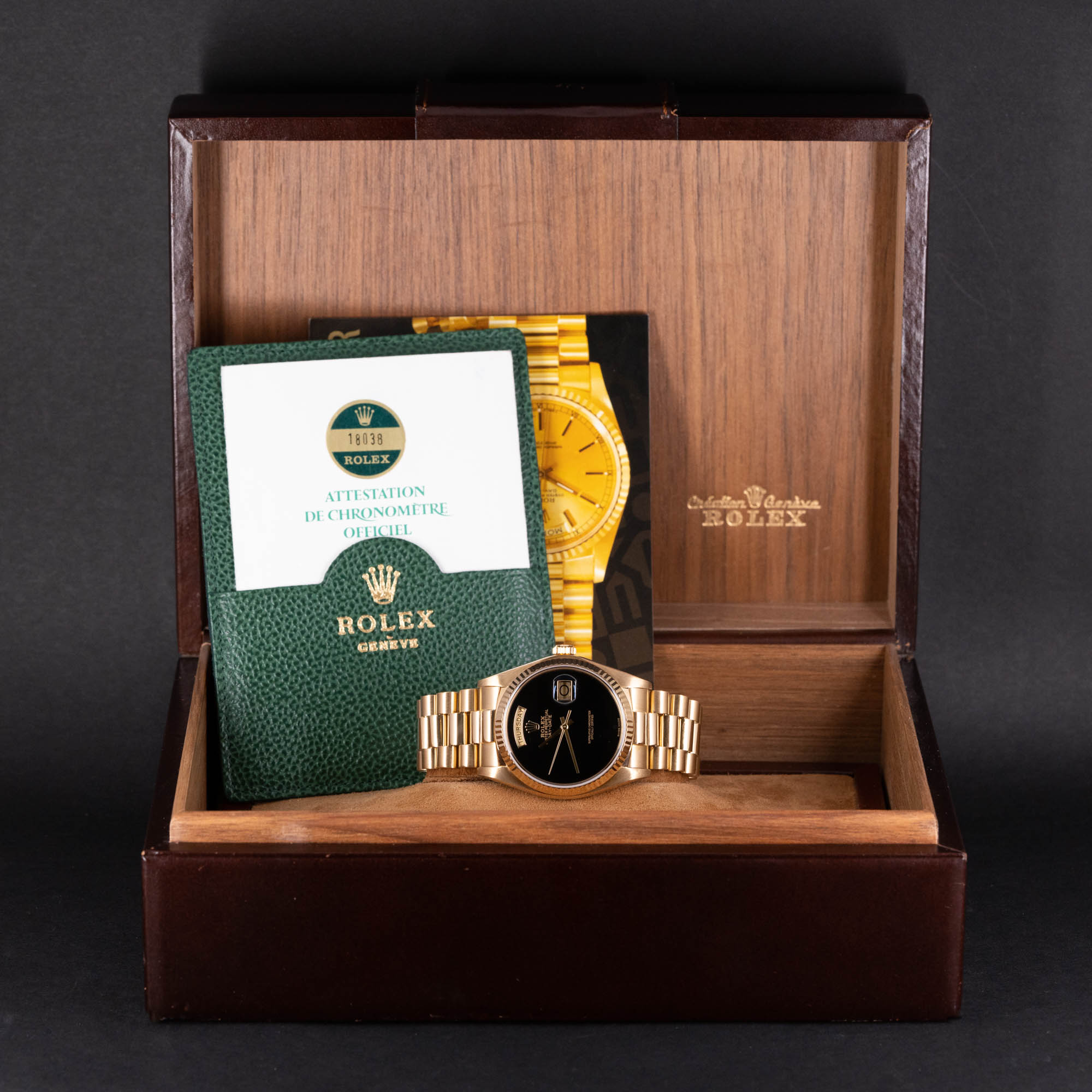 18k Rolex Oyster Perpetual Day-Date 18038 Onyx vuodelta 1982 - Image 3