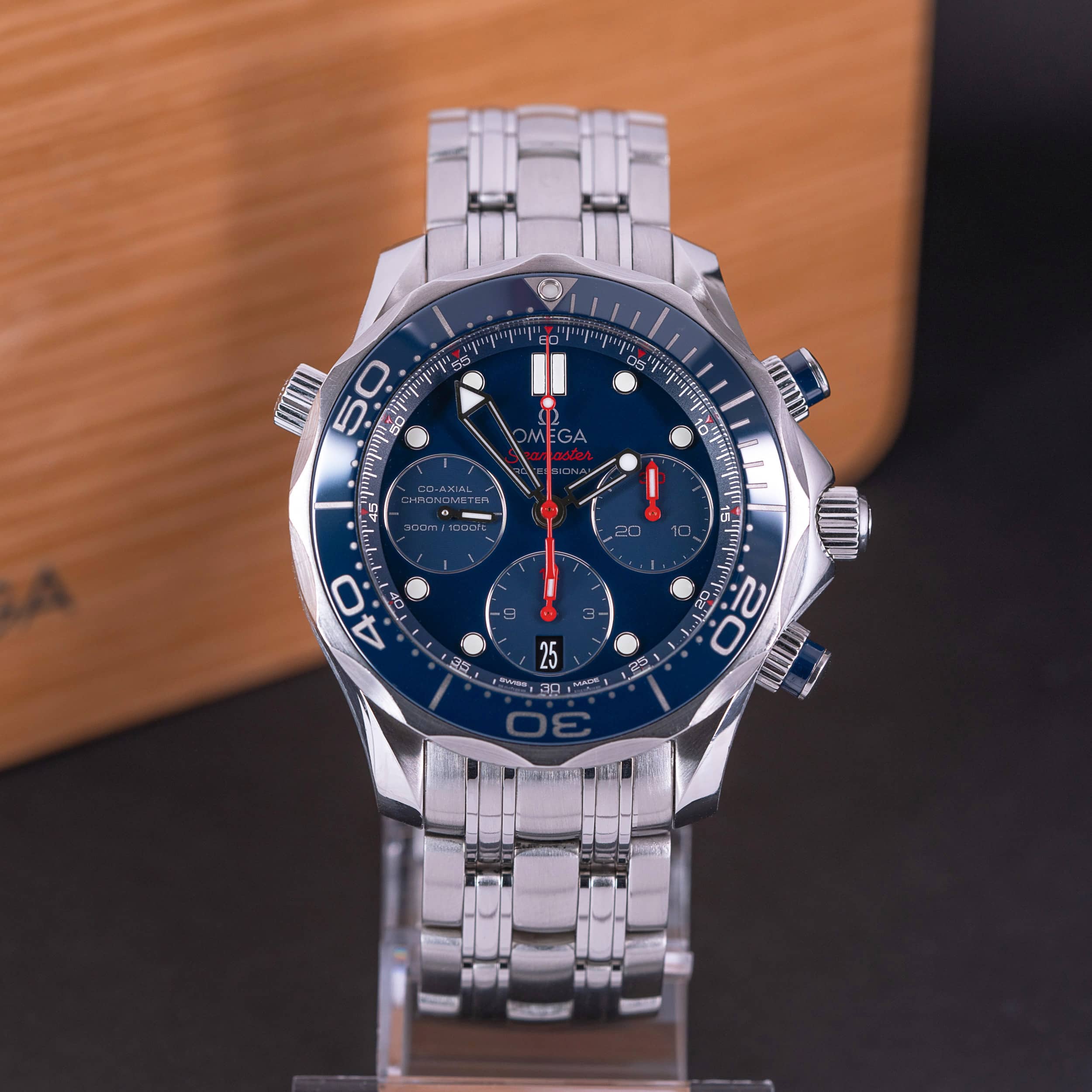 Omega Seamaster 300M Co-Ax sukeltajan kronografi vuodelta 2018, FULL-SET