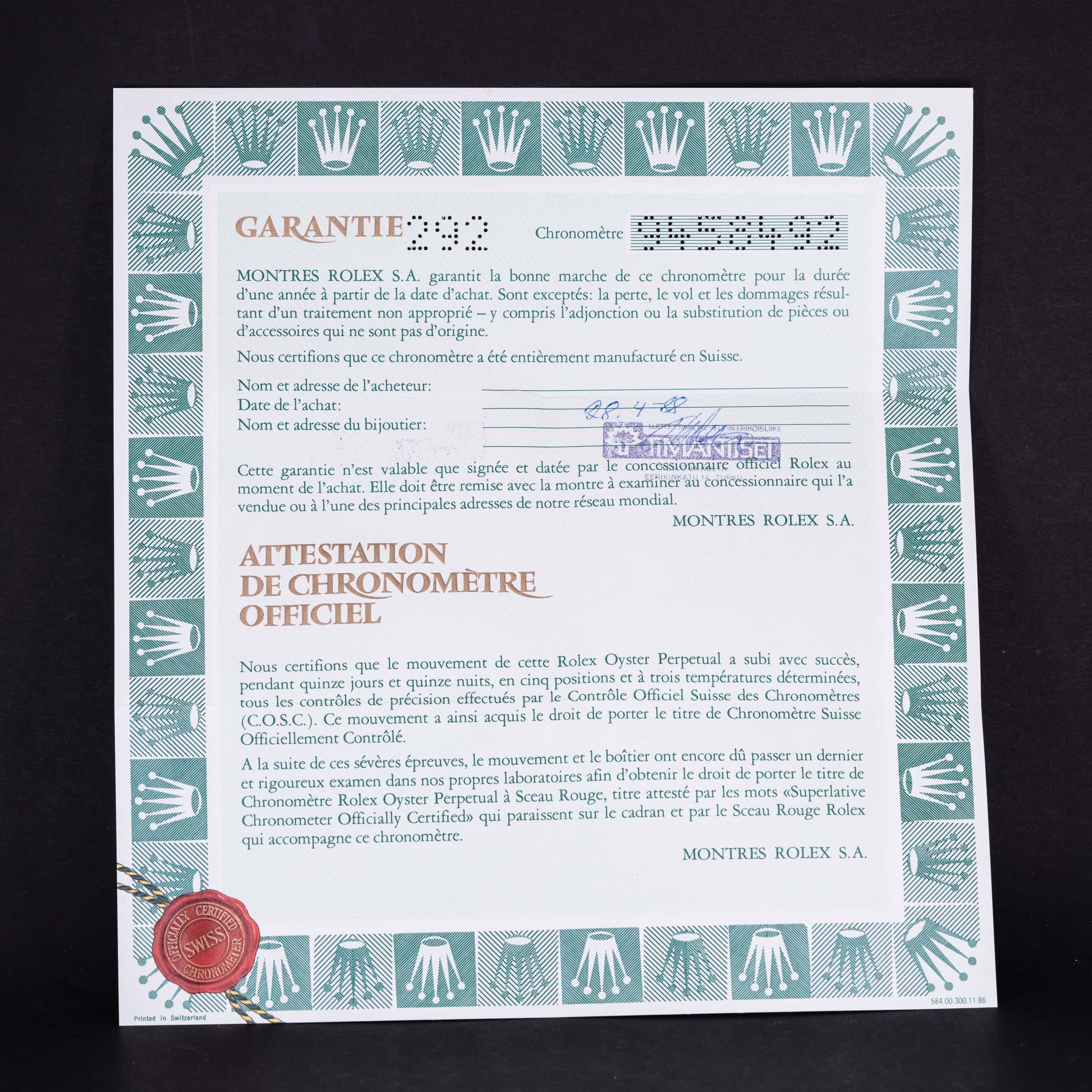 Rolex Oyster Perpetual 1005/3 vuodelta 1988 FULL-SET - Image 8