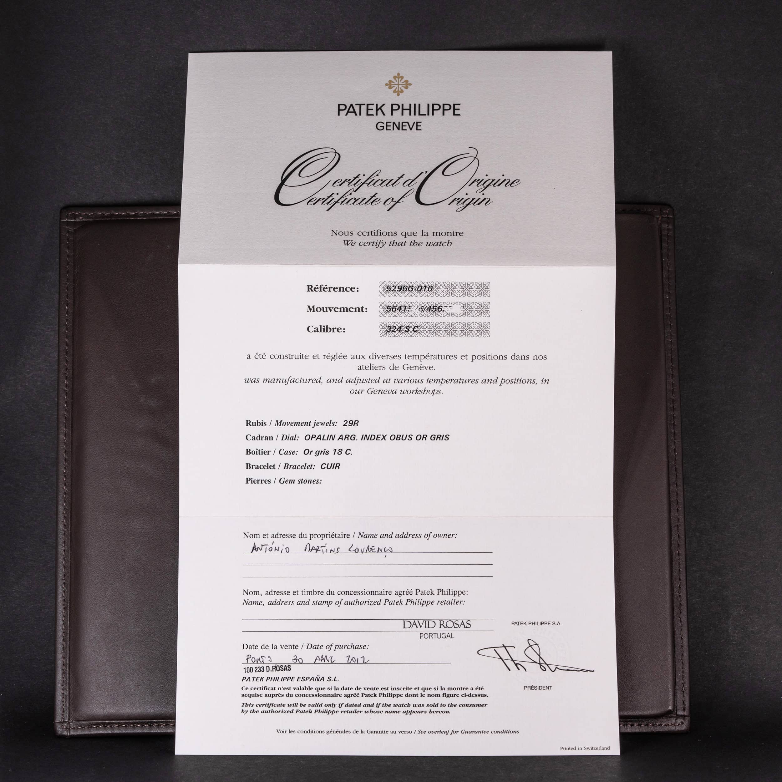 18k Patek Philippe Calatrava 5296G vuodelta 2012 FULL-SET - Image 9